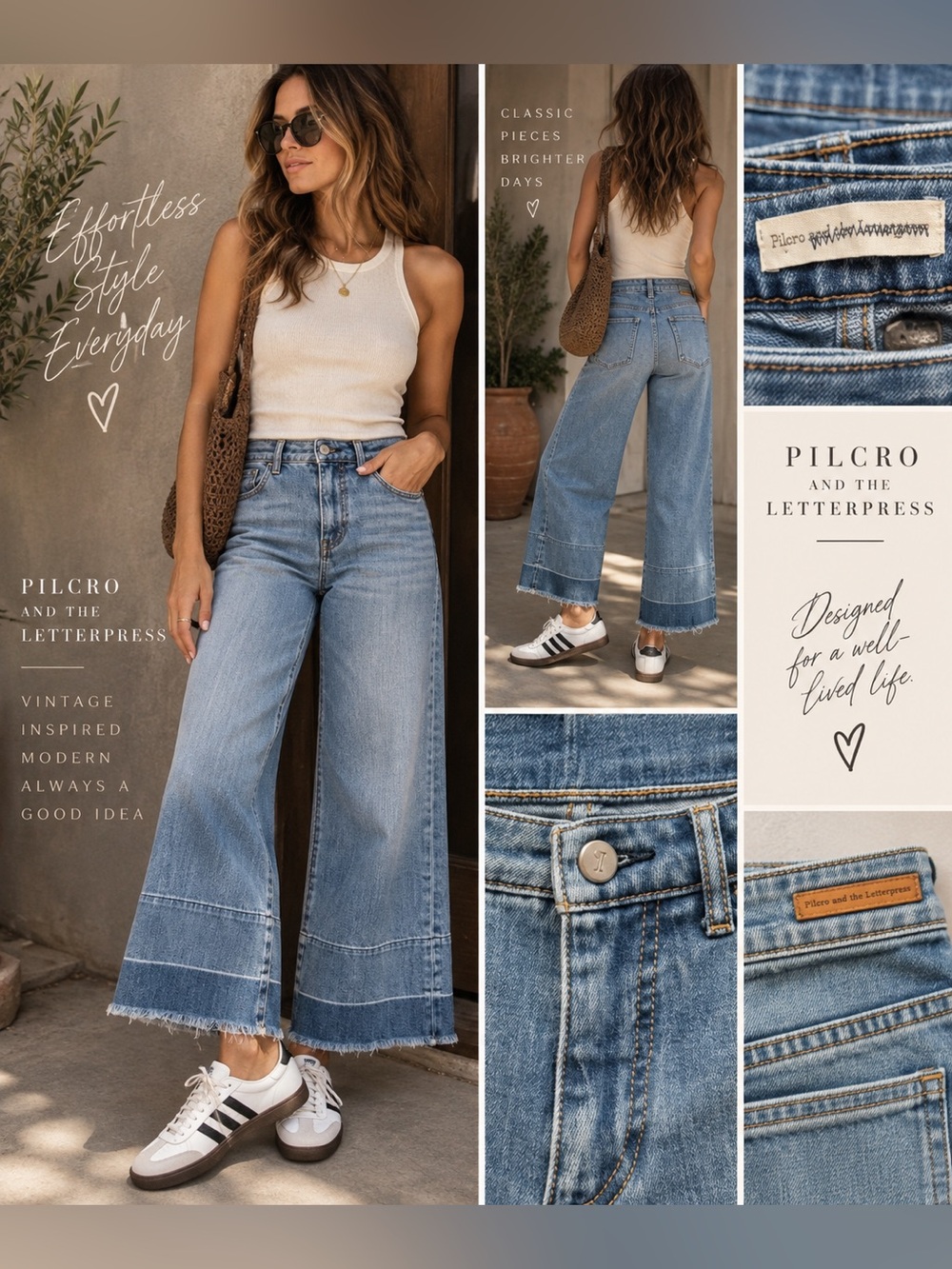 Pilcro and the Letterpress Wide Leg Crop Jeans Raw Hem Medium Wash 29